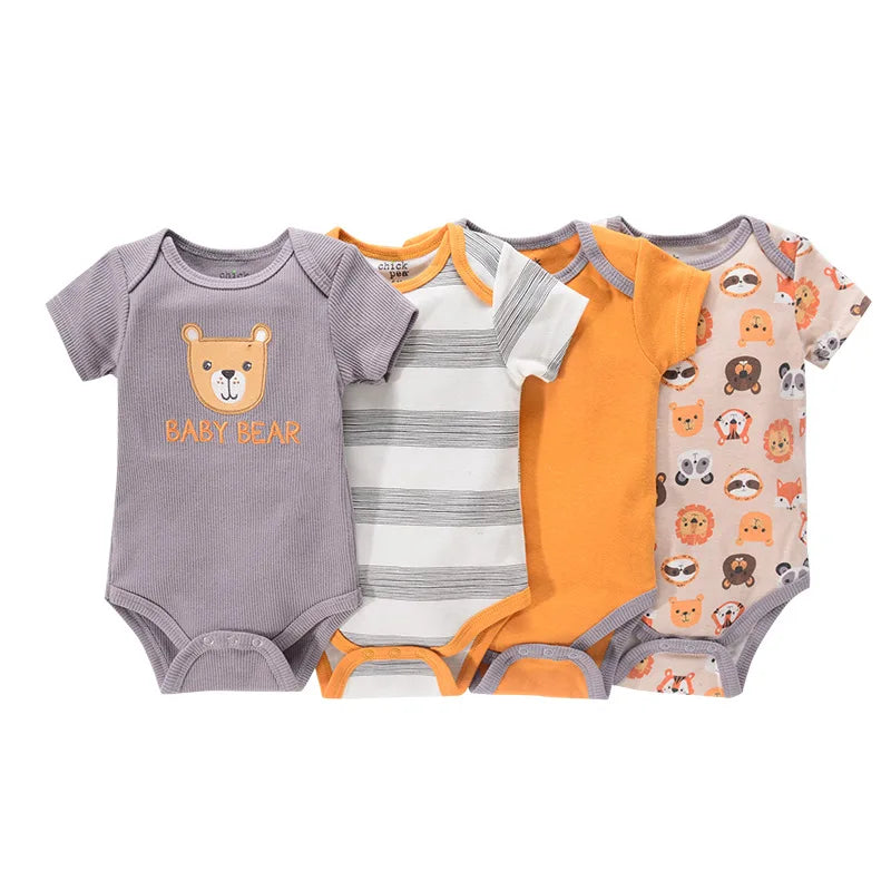 4pieces Newborn Baby Boy Clothes Cartoon Cotton Romper Summer Short