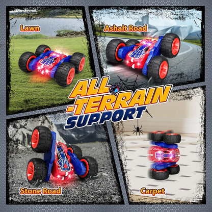 Remote Control Car with Lights, Type-C Fast Charging, 2.4GHz Double Sided Flips RC Cars, 360° Rotates RC Stunt Car Toys for Kids
