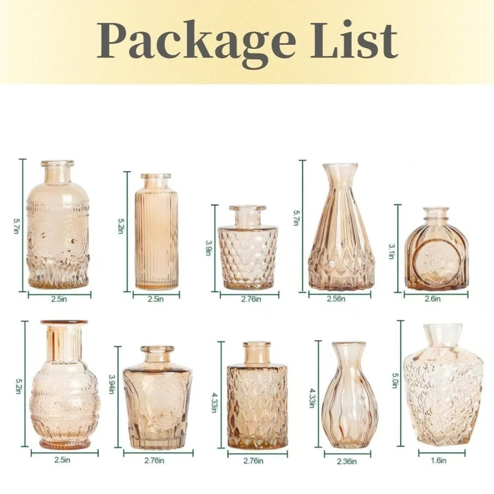10/20Pcs Mini Glass Vase Modern Clear Hydroponic Flower Vase Retro Relief European Home Desktop Scene Wedding Party Decoration