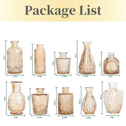 10/20Pcs Mini Glass Vase Modern Clear Hydroponic Flower Vase Retro Relief European Home Desktop Scene Wedding Party Decoration