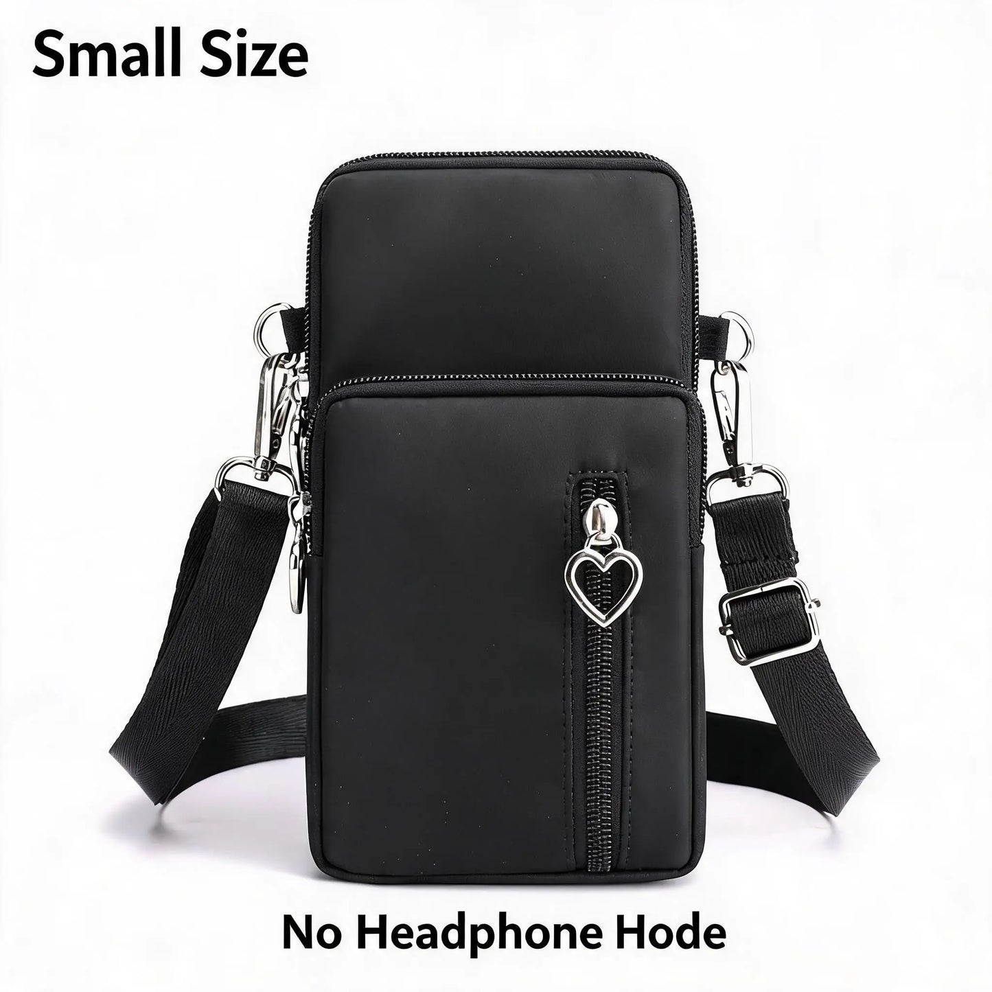 Waterproof Nylon Mini Crossbody Phone Bag for Women Heart Metal Zipper Multi Compartment Shoulder Arm Bag Phone Purse Wallet