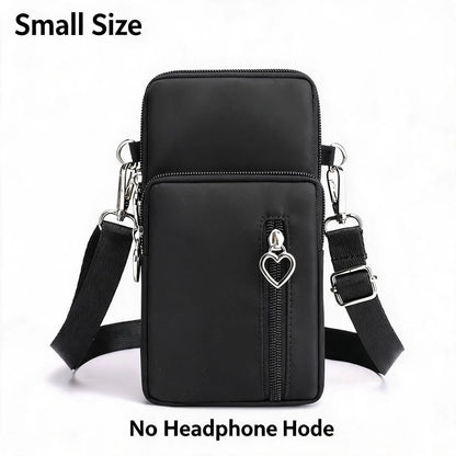 Waterproof Nylon Mini Crossbody Phone Bag for Women Heart Metal Zipper Multi Compartment Shoulder Arm Bag Phone Purse Wallet