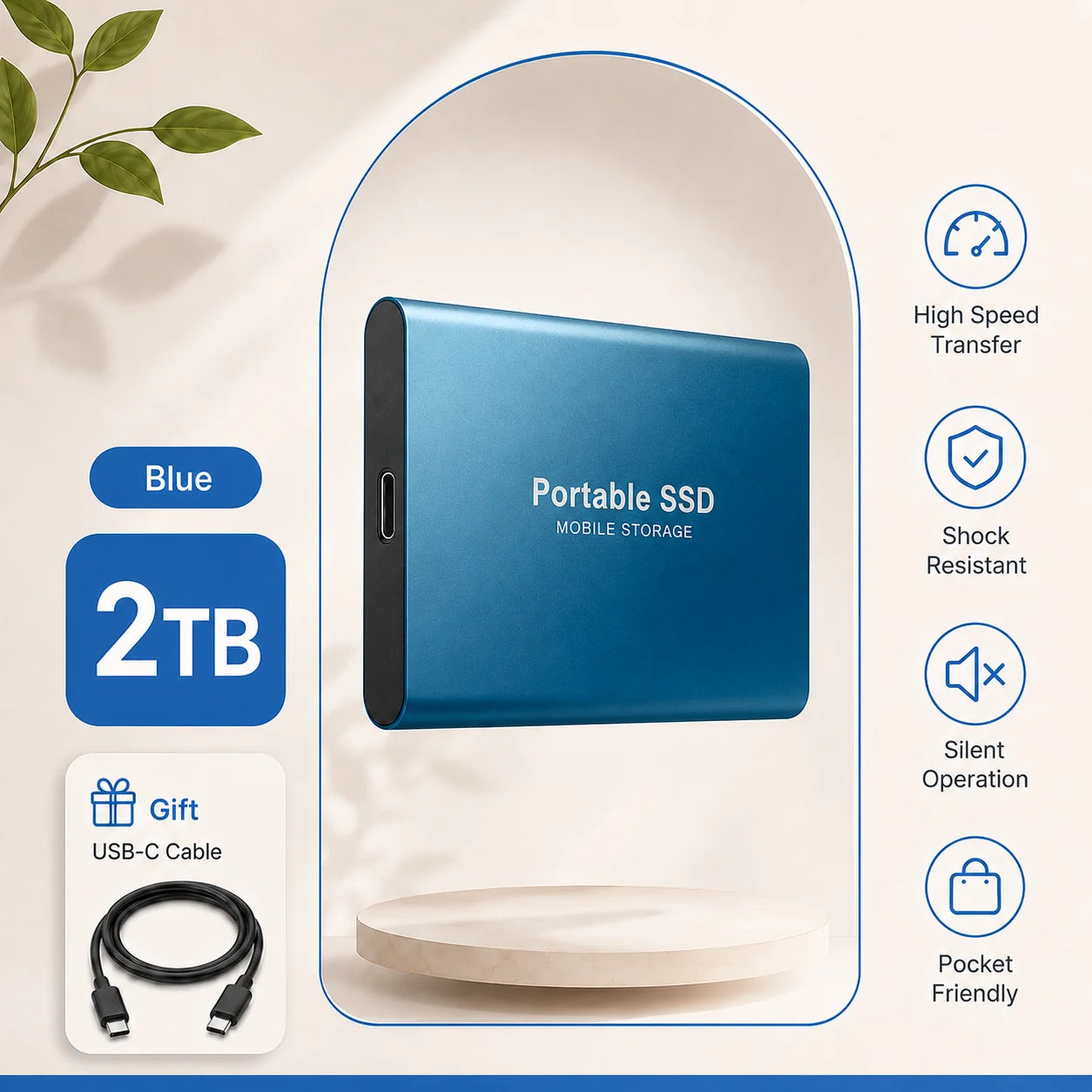 1TB 2TB Shockproof Portable External Hard Drive USB3.2 Type-C SSD Plug Play Hard Disk  For Laptop Mac
