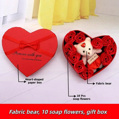 【P】Flower Red Pink Soap Rose Love Gift Box With Bear Valentine's Day Mother's Day Anniversary Gift Wedding Party Decorations