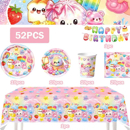 Squishy Bao Bun Themed Birthday Party Decorations Set Tableware Paper Plates Cups Cute Squishy Gift Bags Balloon Banner Supplies