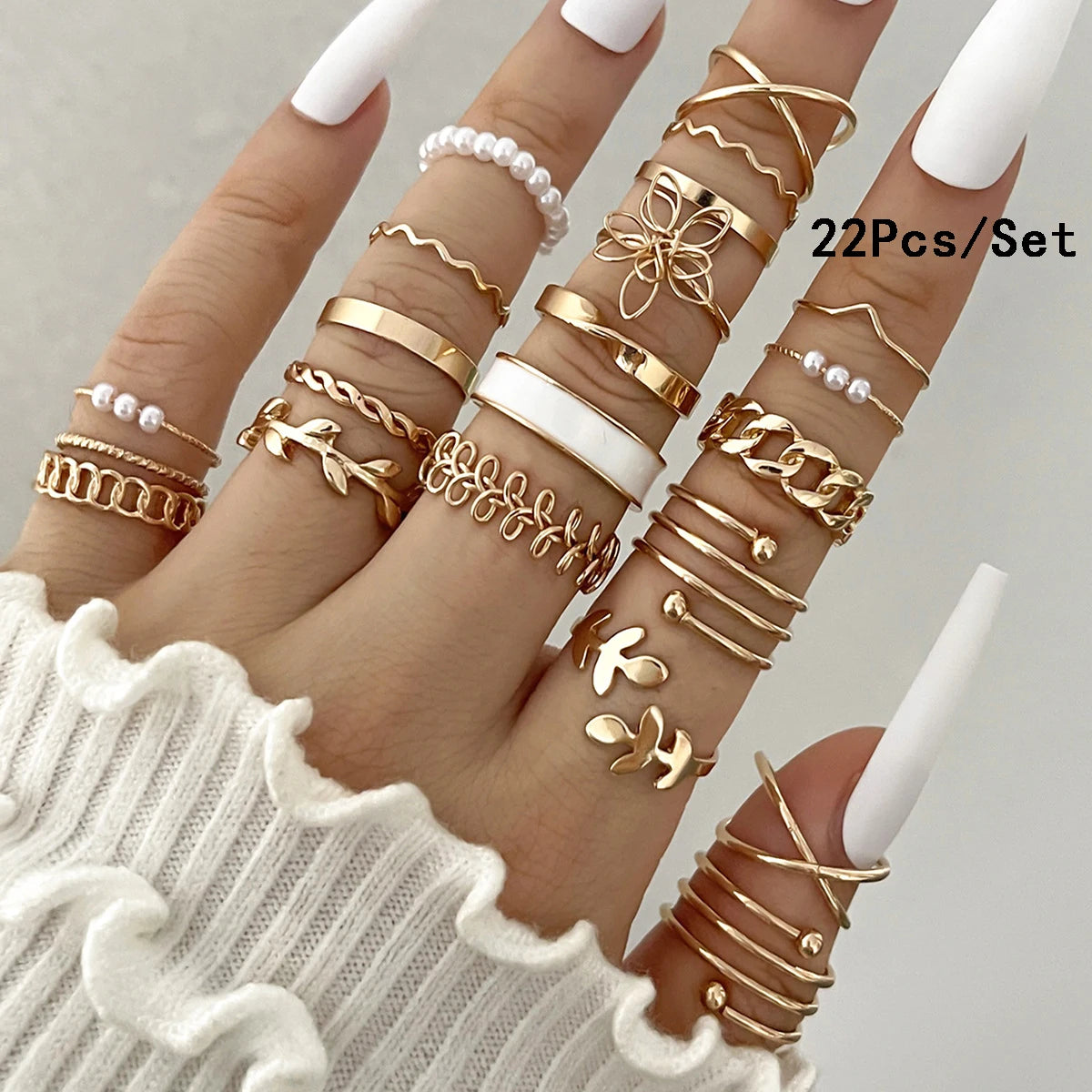 23pcs Fashion Knuckle Rings Set for Women Crystal Star Moon Eye Wave