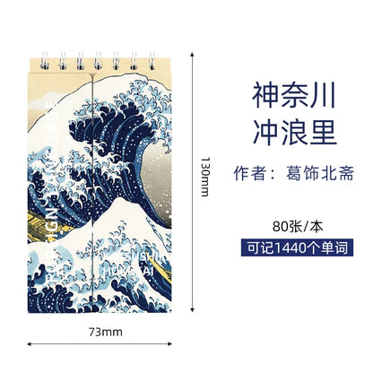 Portable Mini Notebook Japanese Famous Painting Pocket Spiral Notebook Languages Learning Word Book for School Stationery
