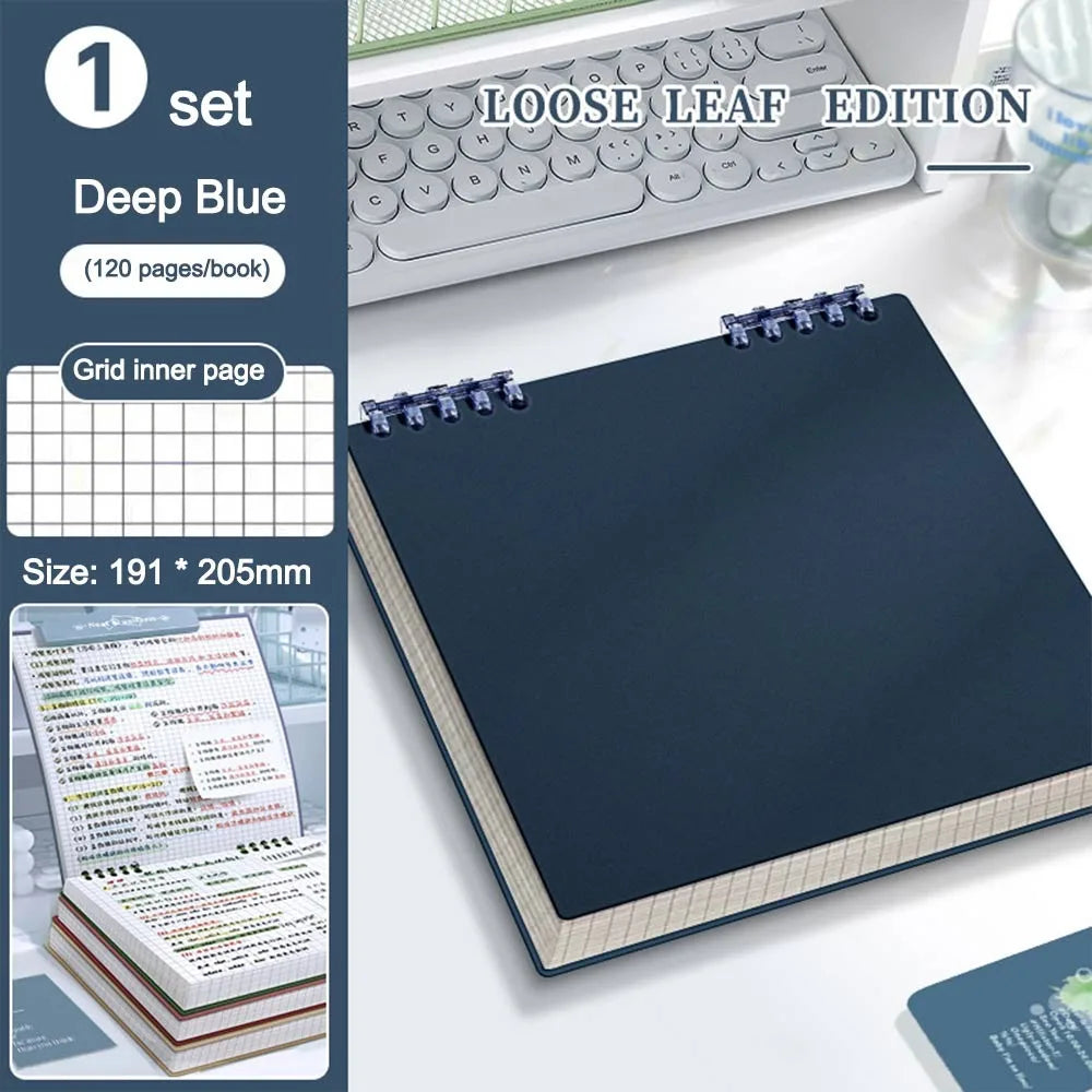Multifunctional 120 Pages Loose-leaf Notebook Color Flip Up Diary Book Detachable Grid Inner Pages Notepad for School Office