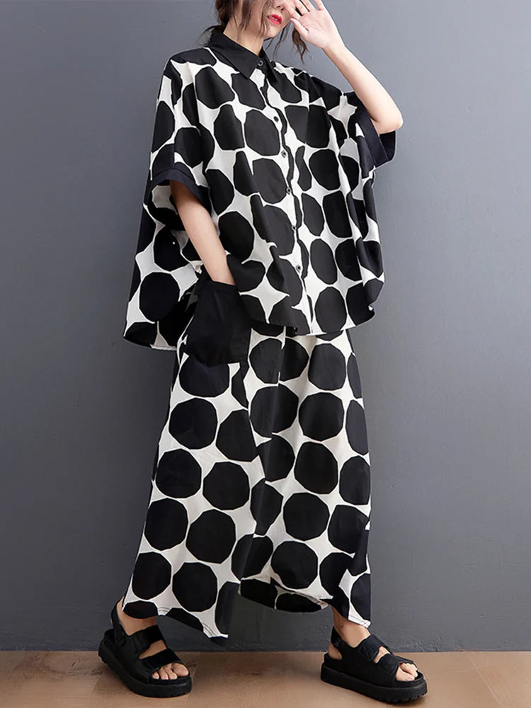 Polka Dot Print Summer Casual 2 Two Piece Set Short Sleeve Loose Blouse Women Shirt Top Fashion Clothing Harem Pants Suit 2026