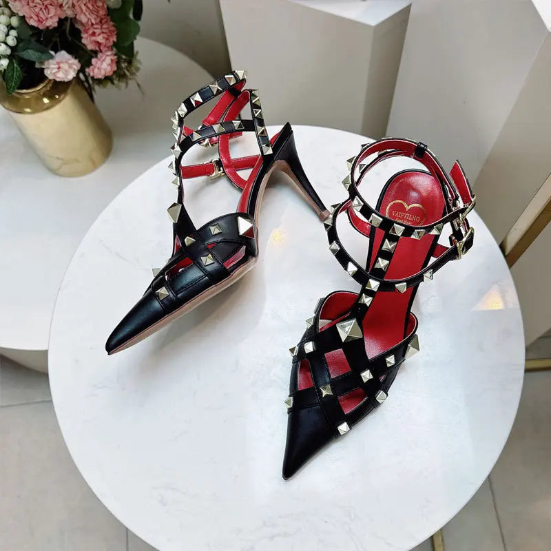 2026 Spring/Summer New High Heel Riveted Sandals Pointed Fine Heel Sandals Riveted Single Shoes