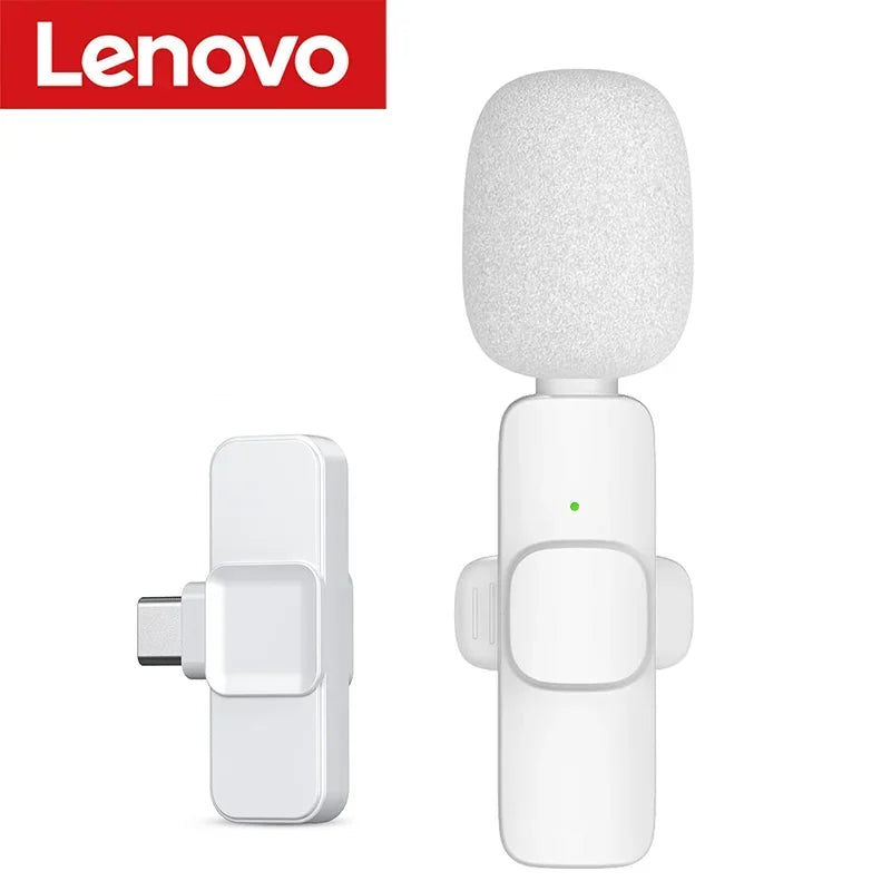 Lenovo 2026 Wireless Lavalier Microphone AI Noise Cancelling For iPhone Android Live Stream Gaming Vlog Plug & Play Receiver