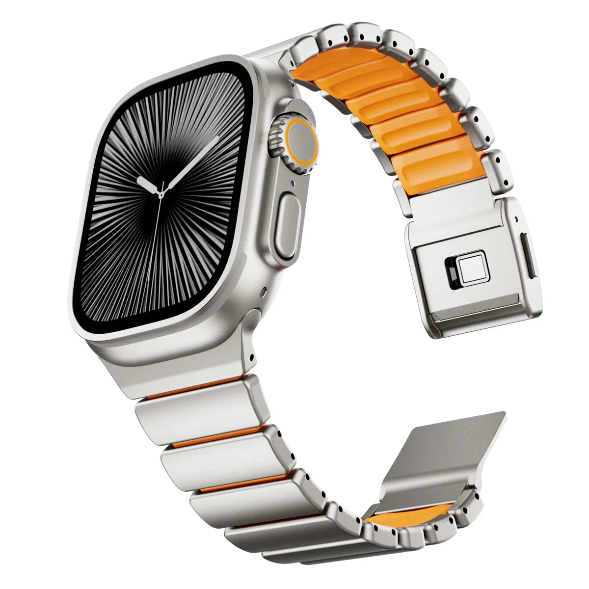 Titanium Fluororubber Strap for Apple Watch Ultra 4 3 2 49mm Series 12 11 10 46mm Magnetic Band for Iwatch 9 8 7 45mm 6 SE3 44mm