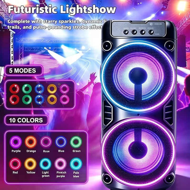 Professional Large Bluetooth Speaker with Microphone, Portable Design, Featuring JBL Subwoofer Party Box, LED Lights, Compatible with BT/USB/TF/AUX/FM/TWS/MIC/EQ Functions, Professional Karaoke. Ideal Gift for Birthdays, Chri