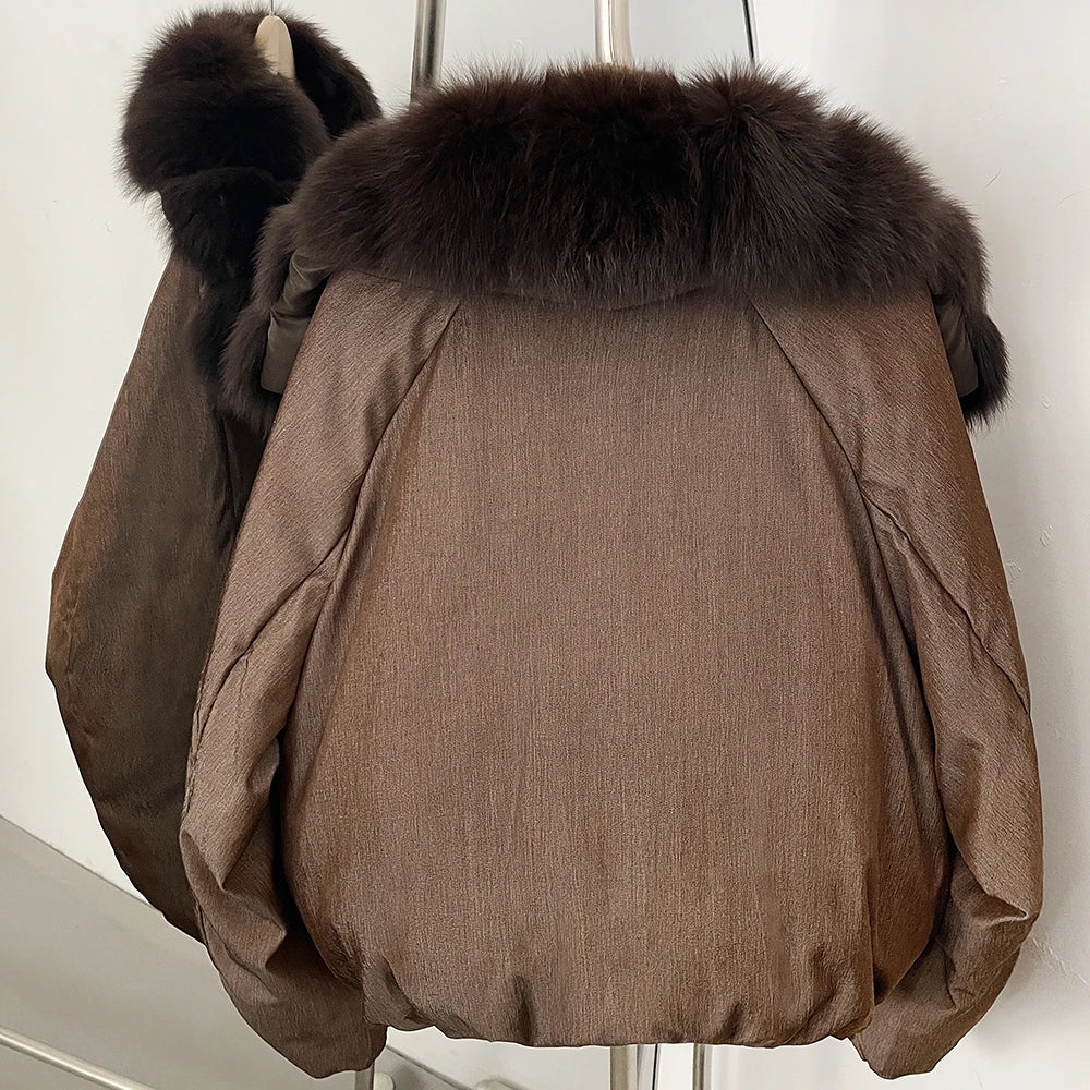 OFTBUY Winter Voluminous Fox Fur Collar Coat Women Zipper Duck Down Jacket Female Relaxed Short Down Coat Warm Outerwear