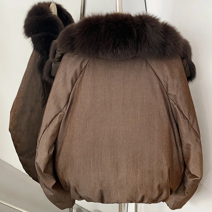 OFTBUY Winter Voluminous Fox Fur Collar Coat Women Zipper Duck Down Jacket Female Relaxed Short Down Coat Warm Outerwear