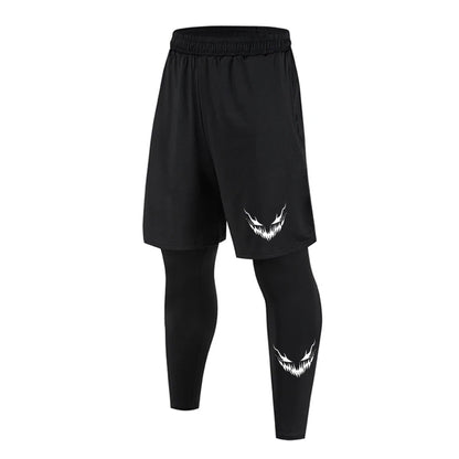 Men's Running Jogging 2 Piece Set Quick Dry Sports Shorts and Compression Tights Athletic Training Wear