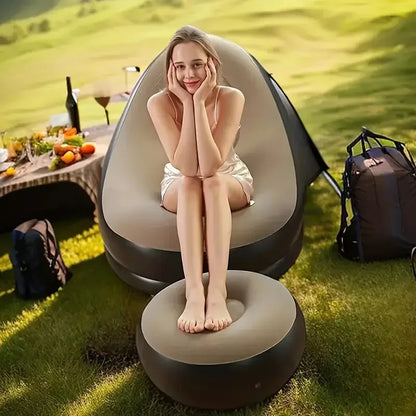 2Pcs Lazy Sofa Inflatable Chair Folding Recliner Outdoor Sofa Bed with Footrest Indoor and Outdoor Portable Folding Air Mattress