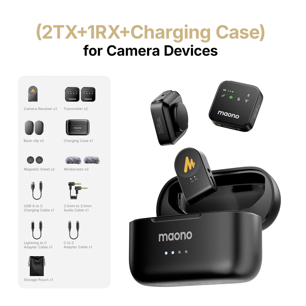 MAONO T1 Plus Dual-Capsule Wireless Lavalier Microphone Lapel Microphone for iPhone iPad Mini Mic for Video Recording Podcast
