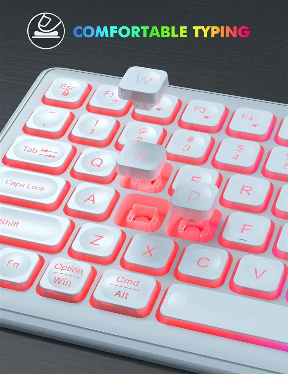 USB Wireless Keyboard and Mouse Set RGB Backlit Rechargeable Light Up Letters Full-Size Wireless Keyboard for Computer