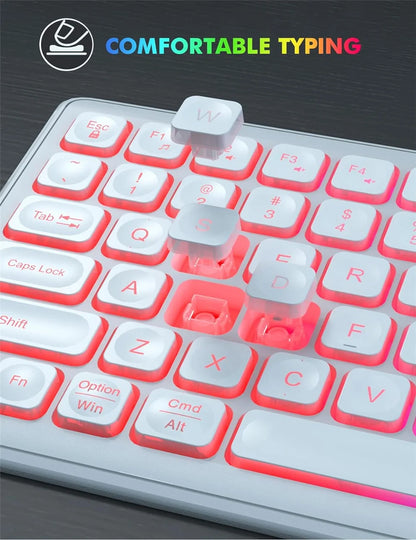 USB Wireless Keyboard and Mouse Set RGB Backlit Rechargeable Light Up Letters Full-Size Wireless Keyboard for Computer