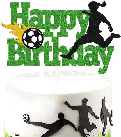 Green Football Cake Flag Topper Happy Birthday Cake Flags Soccer Birthday Sports Party Cake Baking Decor