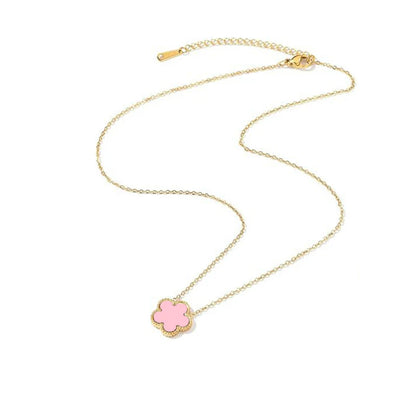 14K Gold Plated Stainless Steel Necklace Woman Five Leaf Petals Double