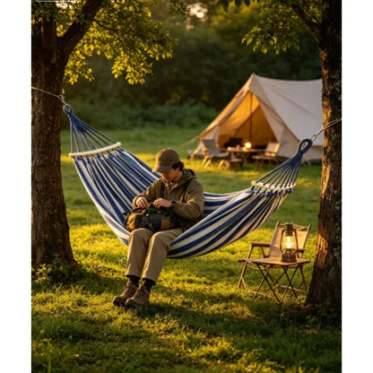 Outdoor Camping Double Canvas Hammock Wooden Curved Stick Anti Tip Swing Hammock Portable Garden Leisure Hammock
