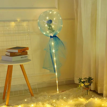 LED Luminous Balloon Rose Bouquet Light Transparent Balloons Flower for Wedding Party Valentines Day Decor Birthday Thanksgiving