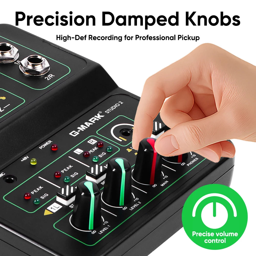 G-MARK Studio 2 Mini 2-Channel Audio Mixer with 48V Phantom Power 32-bit 96kHz Sound Interface for Recording Podcasting Live Streaming And DJ Parties