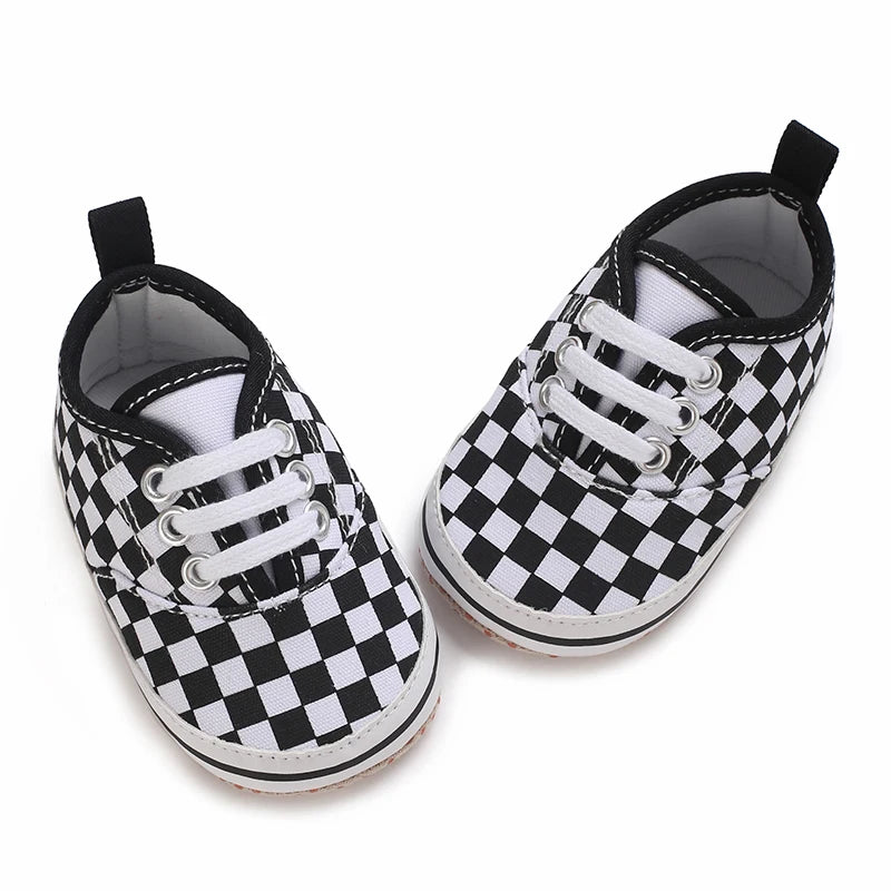 2025 New Baby Canvas Sneakers Anti-slip Soft Plaid Baby Boy Girl Shoes Newborns First Walkers Infant Baby Unisex Casual Shoes
