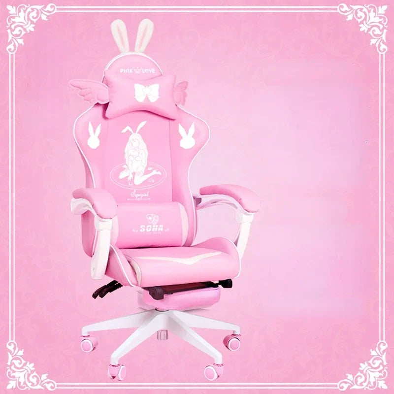 Pink gaming  High-quality girls cartoon home live Gamer  comfortable Swivel  Adjustable office computer Chair