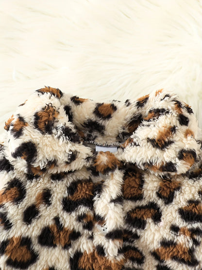 Toddler Baby Girl Leopard Faux Fur Jacket & Corduroy Flared Pants Set
