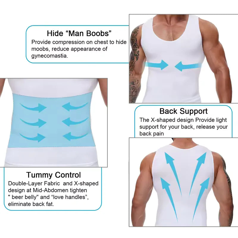 Men Body Shaper Slimming Compression Vest Undershirt Sexy Waist Trainer Tank Top Belly Control Workout Weight Loss Shapewear