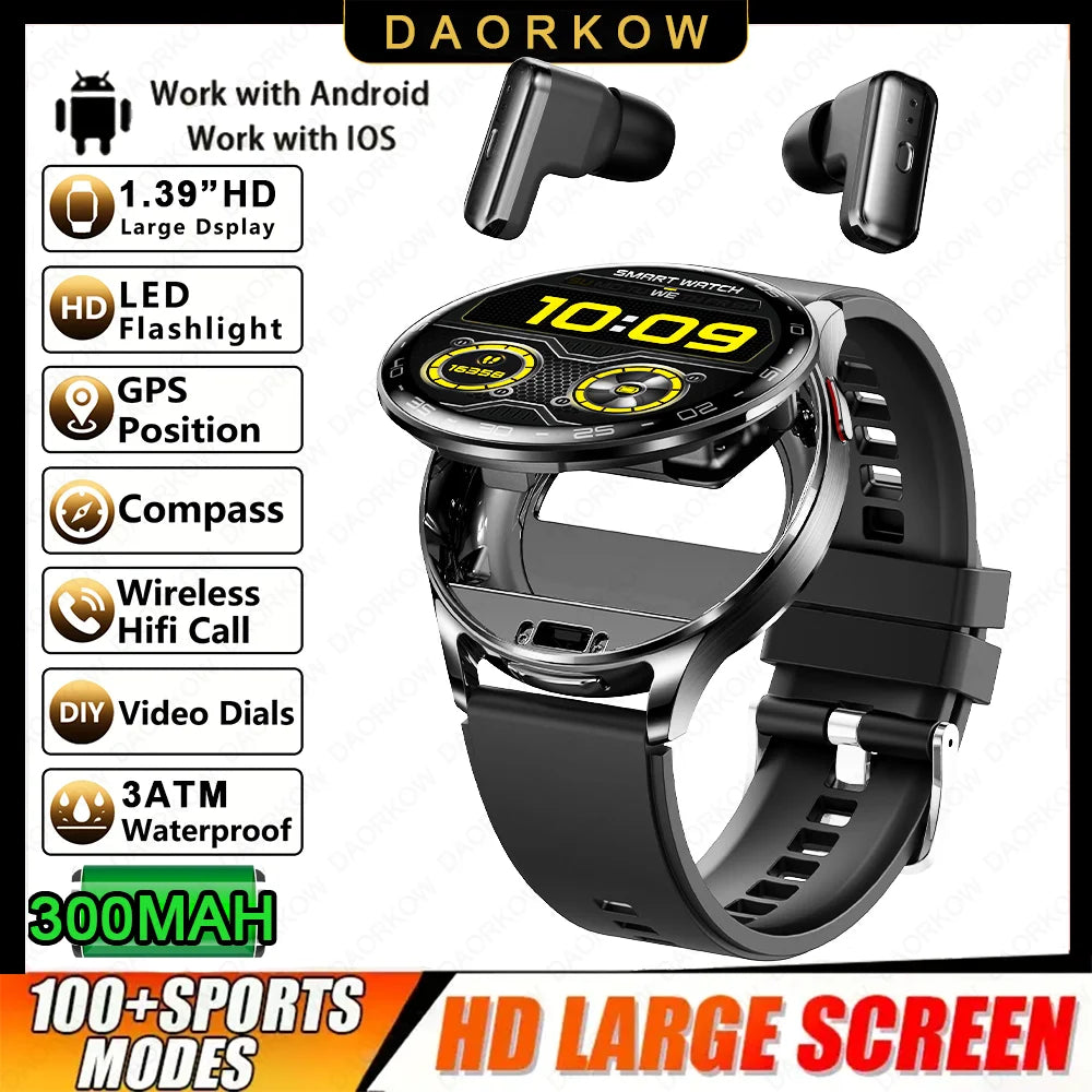 From DAORKOW Smartwatch TWS 2-in-1 Bluetooth Earphones With Built-in Speaker HIFI 9D Sound Quality Health Exercise Monitoring