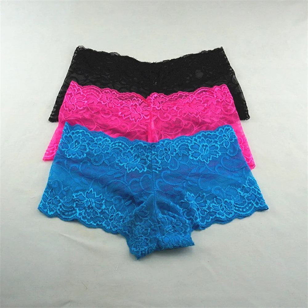3pcs M-XXL Female Boxers Underwear Silk Boyshorts Women Transparent Panties Shorts Ladies Perspective Lingerie