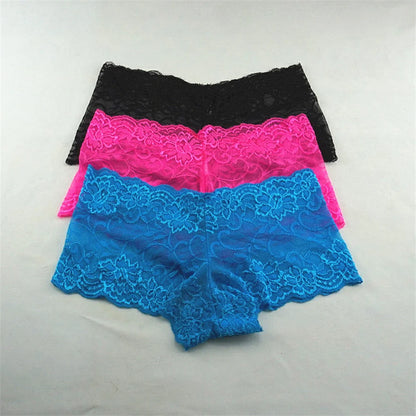 3pcs M-XXL Female Boxers Underwear Silk Boyshorts Women Transparent Panties Shorts Ladies Perspective Lingerie