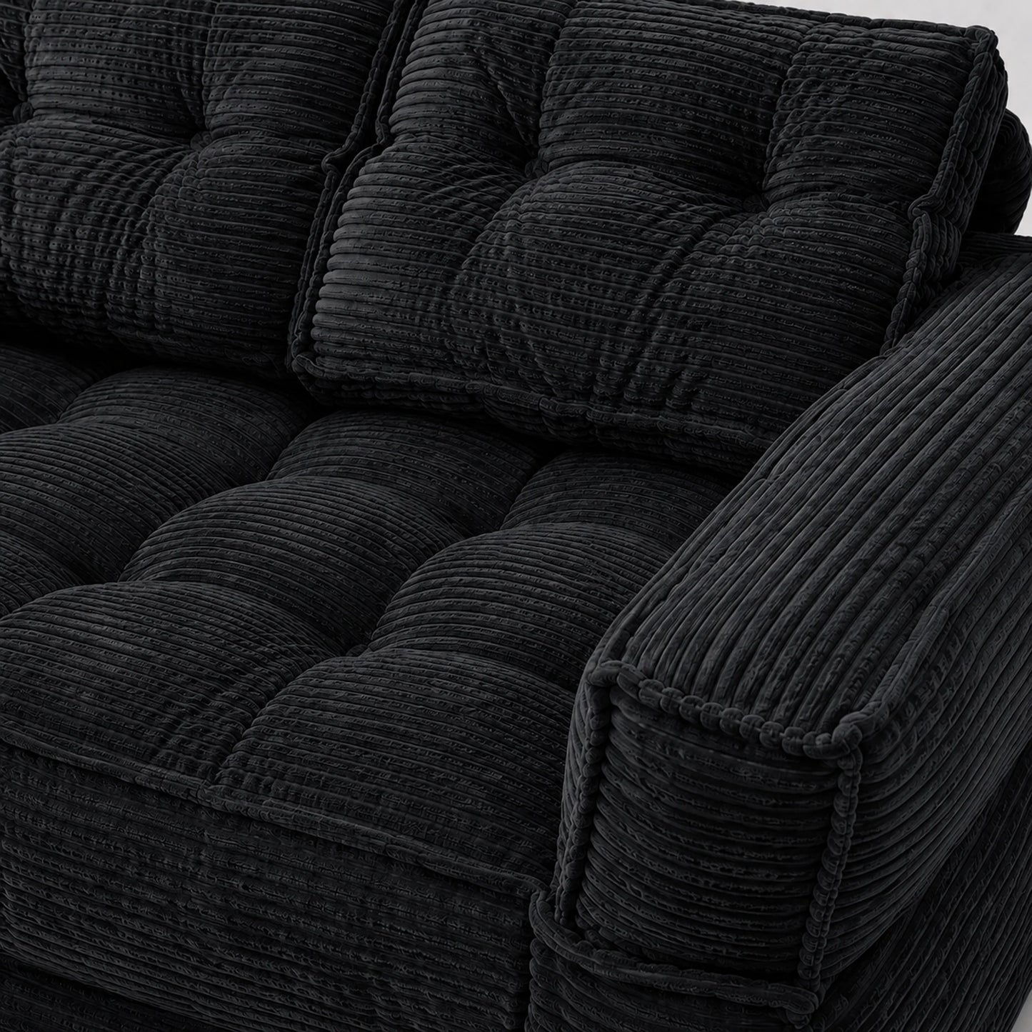 51" 2-Seater Modular Corduroy Sofa with Chaise, 2-in-1 Boneless Convertible Floor Couch, Lazy Double Sofa with Armrest for Living Room, Black