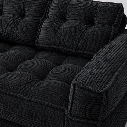 51" 2-Seater Modular Corduroy Sofa with Chaise, 2-in-1 Boneless Convertible Floor Couch, Lazy Double Sofa with Armrest for Living Room, Black