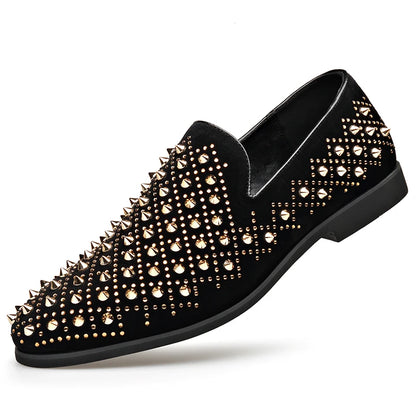 Black Rivet Shoes 48 Designer New Loafers Men's Pointed Punk Rock Rivets Business Casual Shoes Party Wedding Dress Homecoming Fo