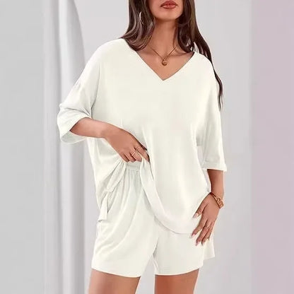 2026 Summer Solid Beach Set for Women Loose Casual Style Home and Outdoor Wear hort-Sleeve T-Shirt Shorts