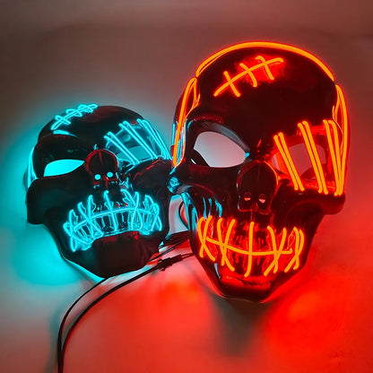 Evil Skull Mask Halloween Carnival Masquerade Haunted House Scary Decoration Cosplay Skeleton Scary Theme Party Light Up Mask