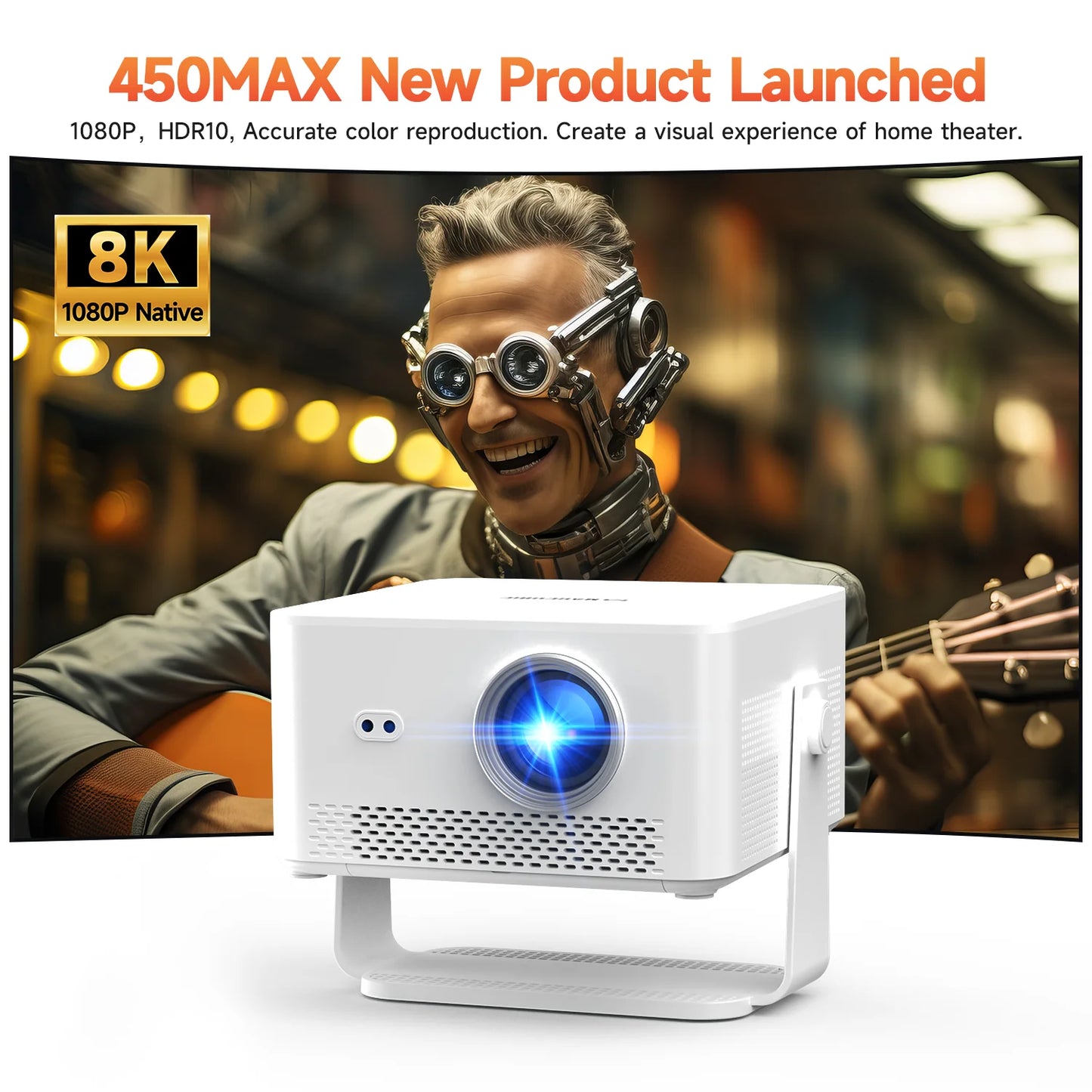Magcubic HY450MAX Portable Projector 1080P Wifi6 8K Native Android 14 1100 ANSI  Movie Auto Focus Projector Home Projector Outdoor