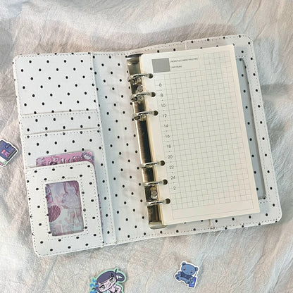 A6 Retro Polka Dot PU Notebook, 45 Sheets Loose Leaf Binder, DIY Refillable Journal Planner Stationery