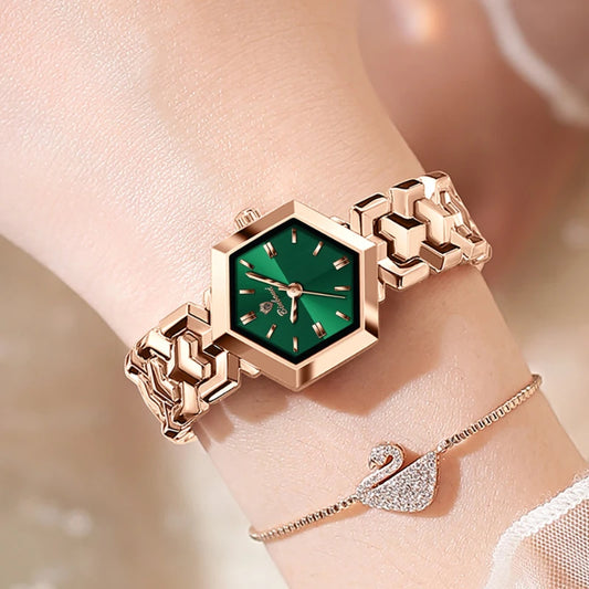 New Octagon Women Watch Quartz Waterproof Minimalist Bracelet Wristwatch Elegant Ladies Gift Box for Wedding Party Daily