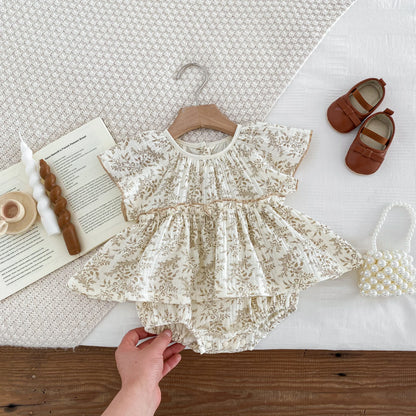 Summer Baby Grils Romper Infant Jumpsuit Casual Floral Cap Sleeves Baby Bodysuit 0-2 Years Old