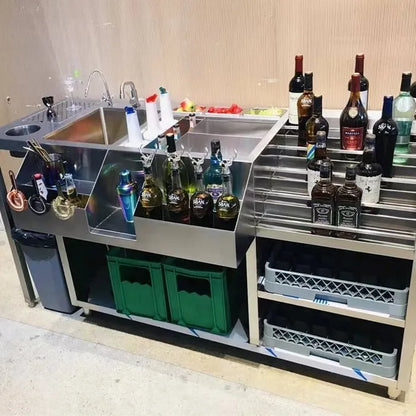 Commercial Refrigerated Workbench Stainless Steel Bar Mixing Station Wine Cabinet Water Bar Operation Table