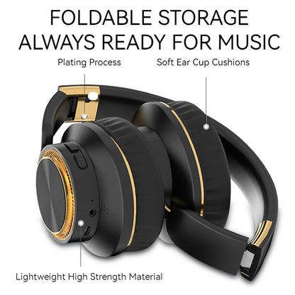 Bluetooth Headphones Wireless Headset Foldable Over Ear HiFi Stereo Heavy Bass Gaming Earphones With Microphone Extended Battery Life Portable Design Comfortable Fit Adjustable Headband Suitable For Travel Sports Work Laptop