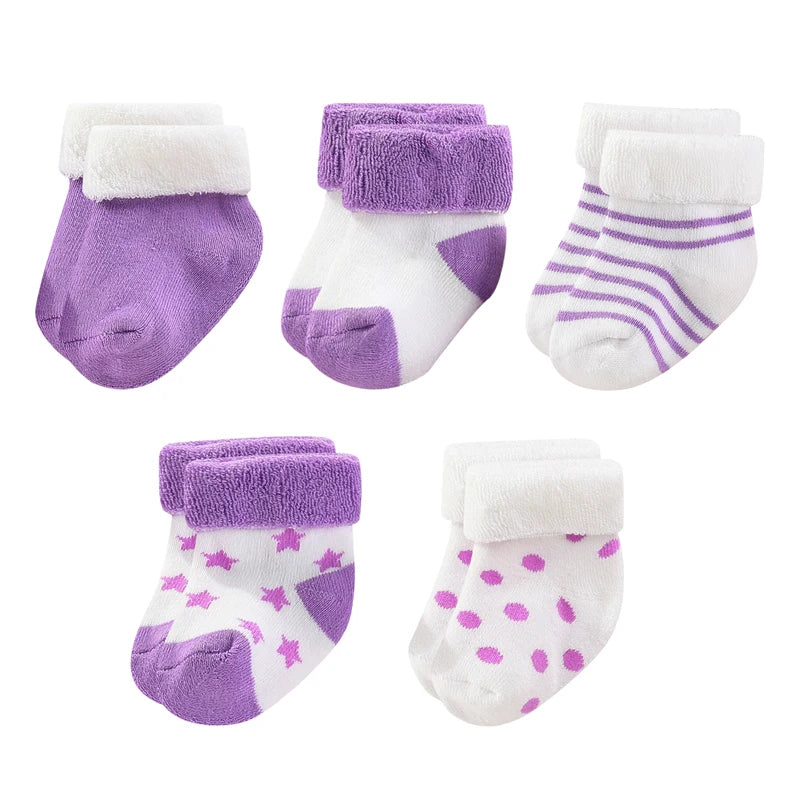 Kiddiezoom 5 Pairs/Set Four Seasons 0-12Months Fashion Newborn Baby Boy Girl Socks 100%Cotton Soft Infant Accessories