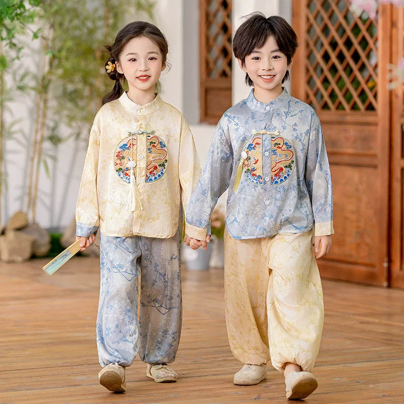 Fashion Hanfu Girl Suit Tang Costume Summer Chinese Style Boy Set Children's Sets Casual Kids Clothes Performance Baby Outfit