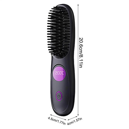 Hair Straightener Brush 3 Level Cordless USB Charging Straightener Portable Mini Straightening Brush for Home Travel